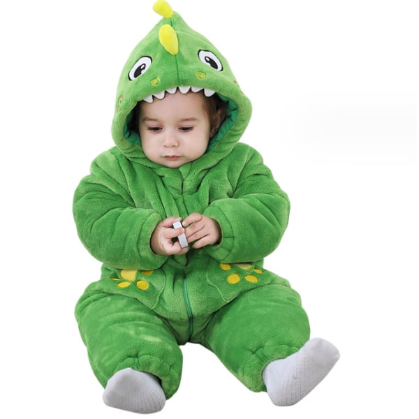 Newborn Baby Jumpsuit Hooded Fleece Rompers Långärmad Onesies Ytterkläder Outfits Green 90