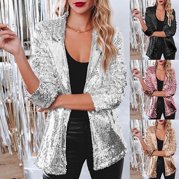 Kvinnlig Blazer, Lättviktig, Långärmad, Enknapp, Slank Blazer Silver L