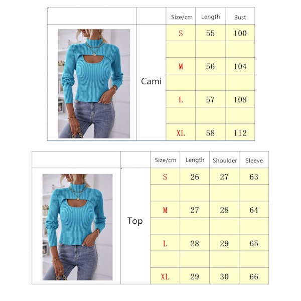 Dam 2-delad Utskuret Topp Långärmad Mock Neck Ribbstickad Vintertröja White M