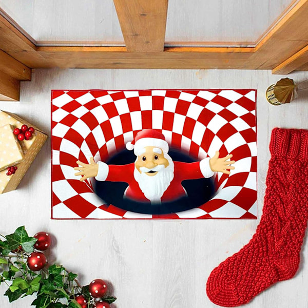 3D Jul Illusion Matta Jultomten Bottenlös Hål Optisk Illusion Area Matta 50*80CM