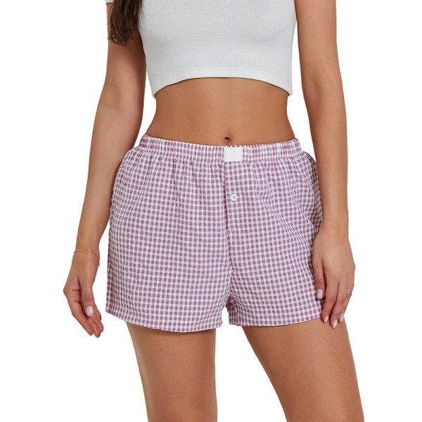 Kvinnors Lounge Shorts Mjuk Elastisk Låg Midja Rutig Tryck Pyjamas Shorts Purple XL