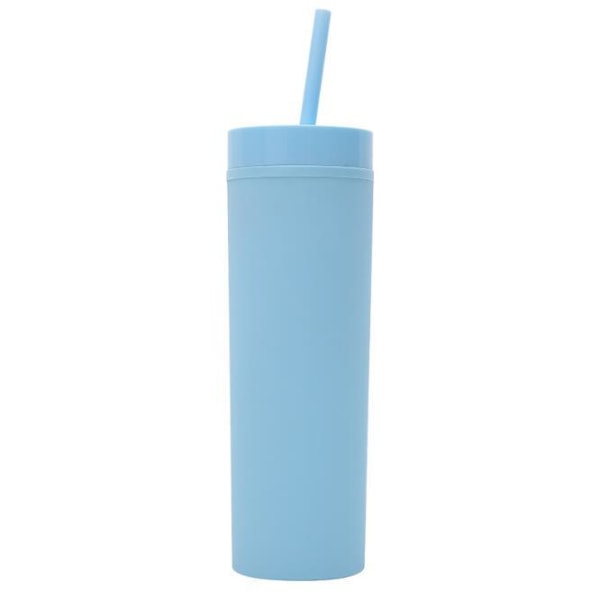 16 oz matt glas med lock och sugrör light blue