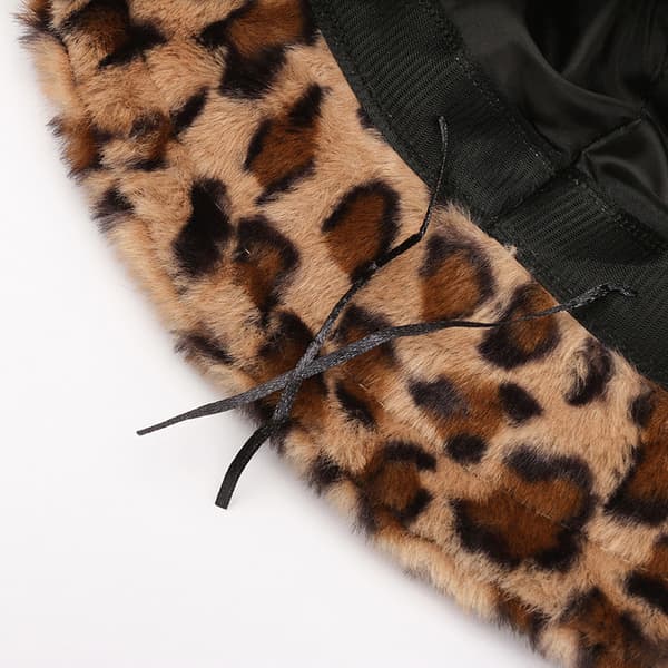 Dams Leopardmönstrad fuskpäls Bucket Hat Khaki