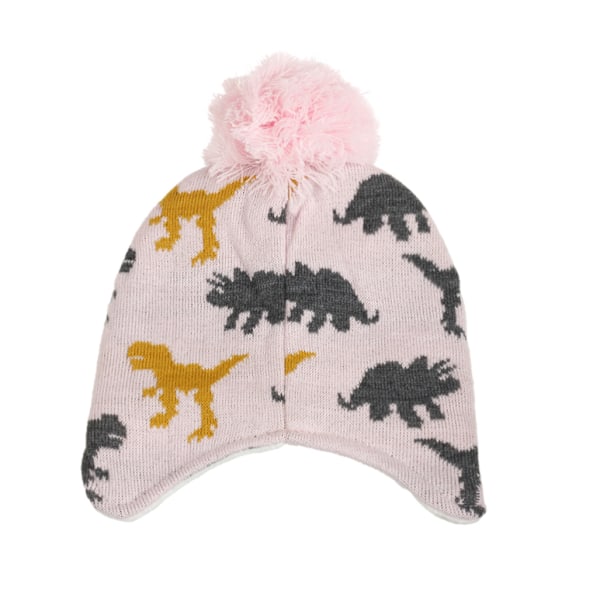 Barnmössa med Pompom Stickad Hatt Mysig Foder Vinter Skallehatt Pink 1-3 Years