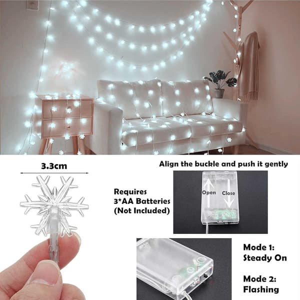 Julbelysning, 6 meter 40 LED Snöflingor Strängljus Batteridriven White Light