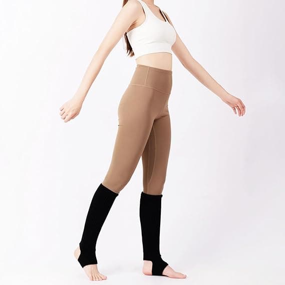Ballet Legwarmere for Kvinner Strikkede Stirrup Legwarmere Grey
