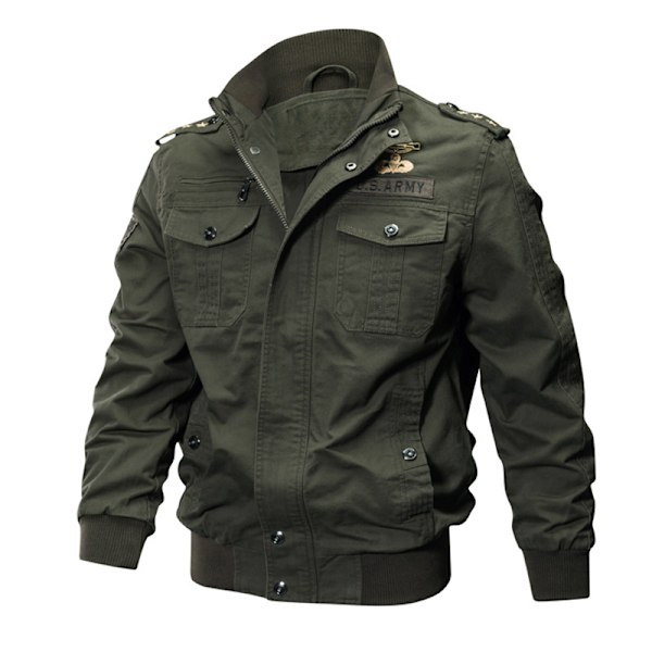 Miesten Puuvillainen Kevyt Seisova Kaulus Sotilas Takki Tuulenpitävä Army Green XL