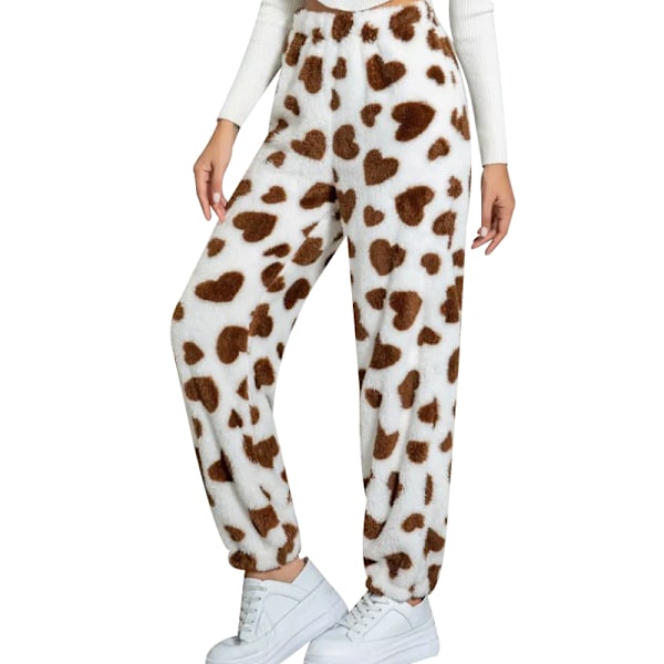 Dammjusiga Varma Pyjamasbyxor i Fleece för Lounge och Sovkläder Dark Brown+White L