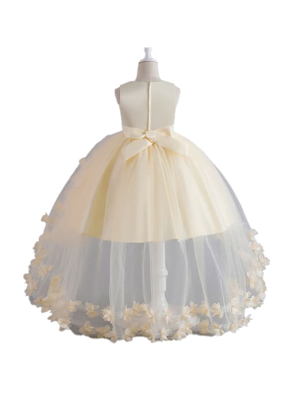 Flickors Blomsterklänning Barn Elegant Festklänning Ärmlös Tutusklänning Beige 100