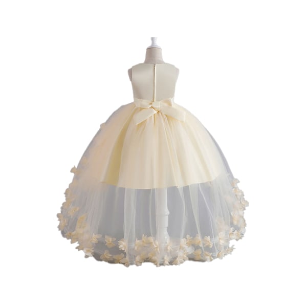 Flickors Blomsterklänning Barn Elegant Festklänning Ärmlös Tutusklänning Beige 160