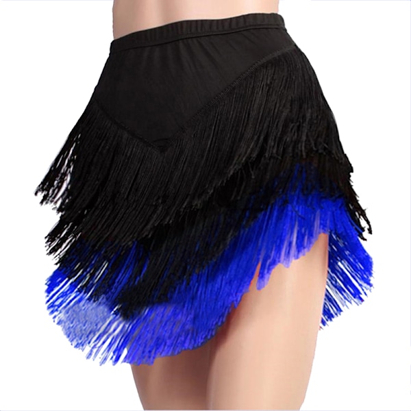 Kvinnors Tassel Latin Dance Kjolar, Salsa Tango Rumba Dancewear Black Blue M