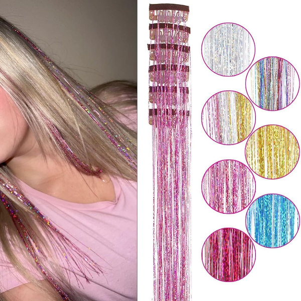 Clip in Hair Tinsel Extensions Kit för Halloween Cosplay Party Light pink