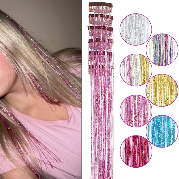 Clip-in Hårglitterförlängningar Set för Halloween Cosplay Fest Pink