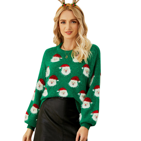 Kvinnor Stickad Holiday Pullover Christmas Snowman Sweater green S