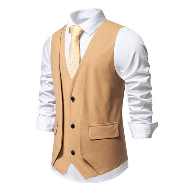 Herrar Formell Mode Väst Lagerad Väst Business Klänning Kostym Västar KHAKI XL