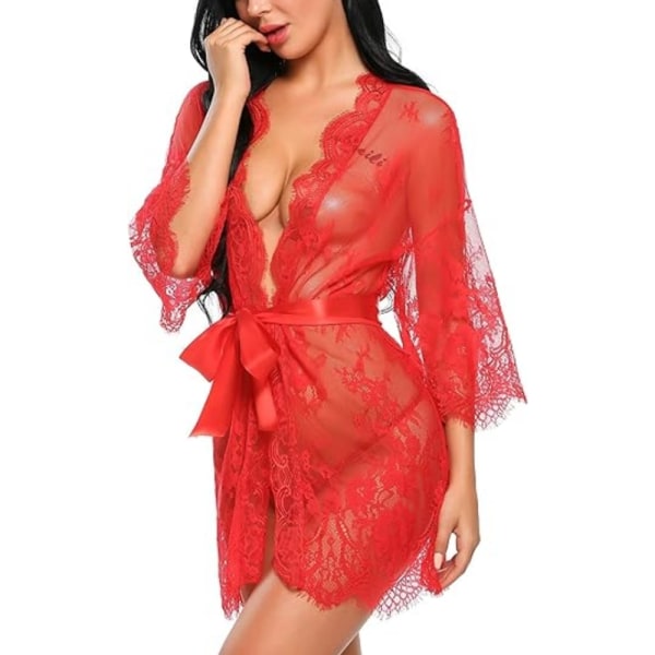 Damkimoano med spets, babydoll-nattlinne i mesh Red 3XL