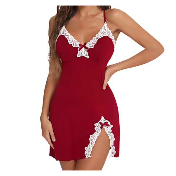 Sexy Natsæt til Kvinder - Lounge Nightwear - Sexy Natskjorte Red M