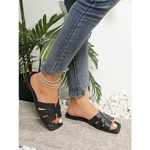 Monika Flat H-Band Slide Sandal för kvinnor Black 40
