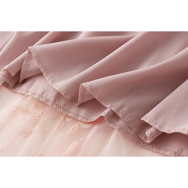 Dame Blomstret Midi Skørt Højtaljet A-Linje Sød Lagdelt Fe Mesh Tulle Plettet Skørt Apricot