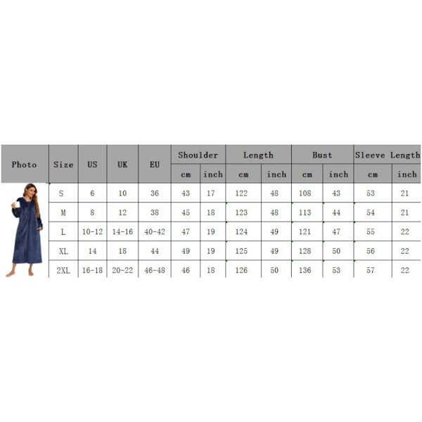 Kvinners Zip Up Robe Sweatshirt Robe Lang Hetterobe Blue L