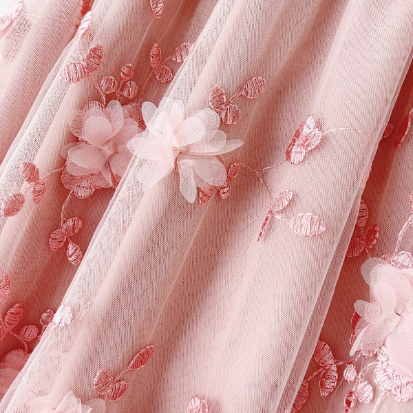 Naisten 3D-Mesh-kukkakirjailtu Tulle-midihame Beige