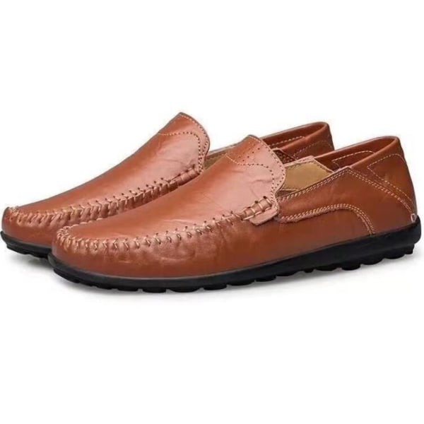 Herrar Casual Läder Fashion Slip-on Skor Brown 43