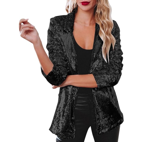 Dame Blazer Letvægts Lange Ærmer Enkelt Knappen Slank Blazer Black 2XL