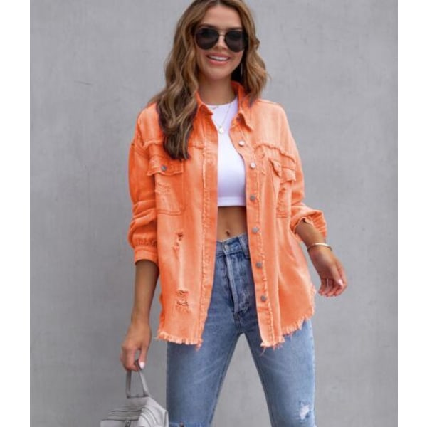 Mellanlångt hål Lös jeansjacka hona Orange XL