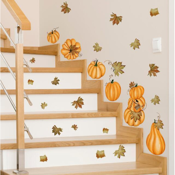 Høstblader med gresskar Halloween-dekorasjon Selvklebende maleri 27*27CM