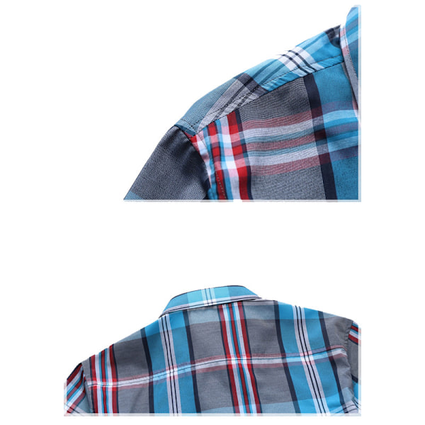 Mænds Plaid Casual Kortærmet Knaplåst Skjorte Red Grey XL