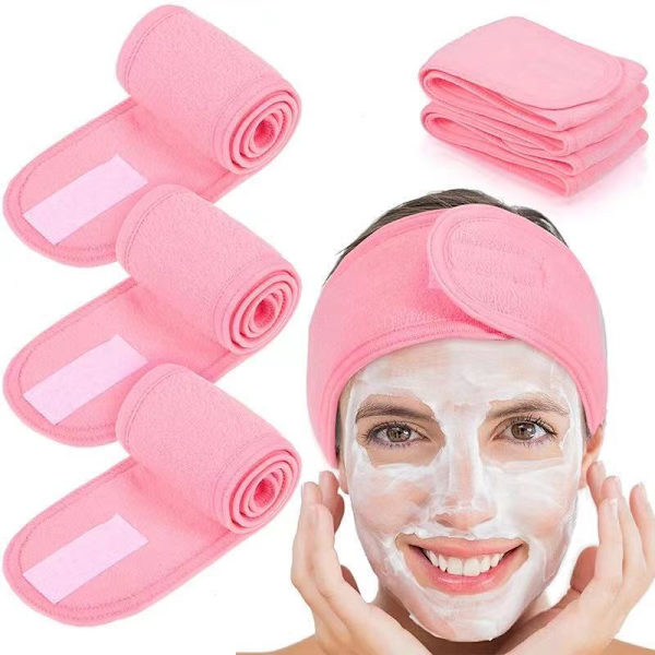 Hodebånd for ansikt, hodebånd i frotté, justerbart håndkle, 3 stykker Pink