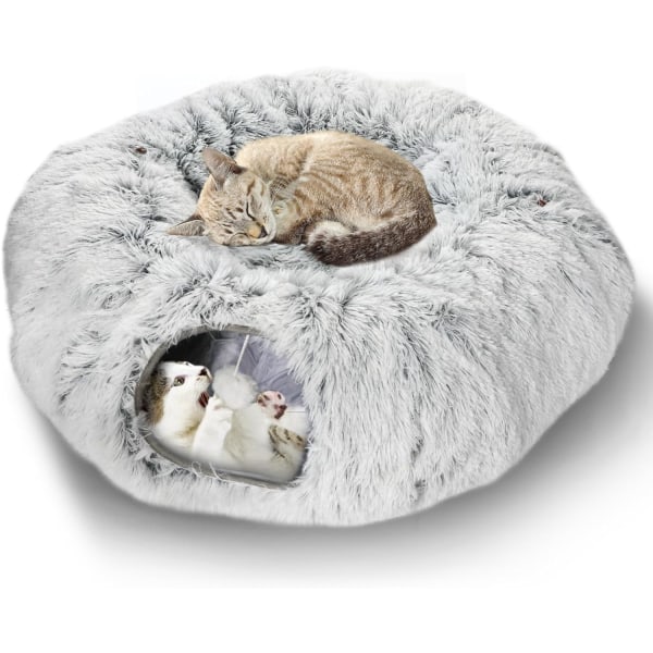 Cat Tunnel Bed Fluffy Cat Cave Tube med hängande boll