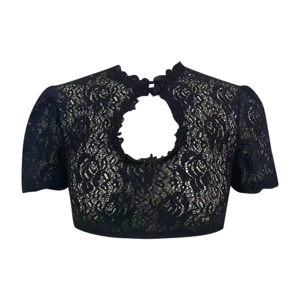 Elegant blus för kvinnor Spetsblus för Oktoberfest-kostymer Black 2XL