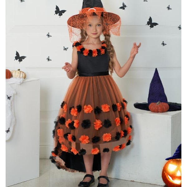 Tyttöjen kukkakakku-verkkohelma Orange 130CM