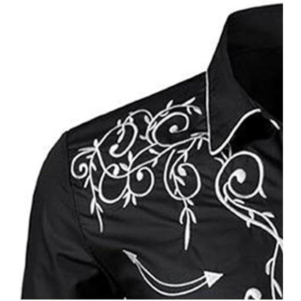 Herrar Western Cowboy Skjorta Mode Slank Passform Design Black 4 2XL