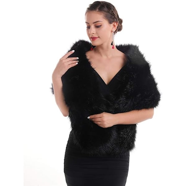 Konstgjord Päls Sjal Wrap Stole Bolero Vinter Bröllop Brud Klädsel Black