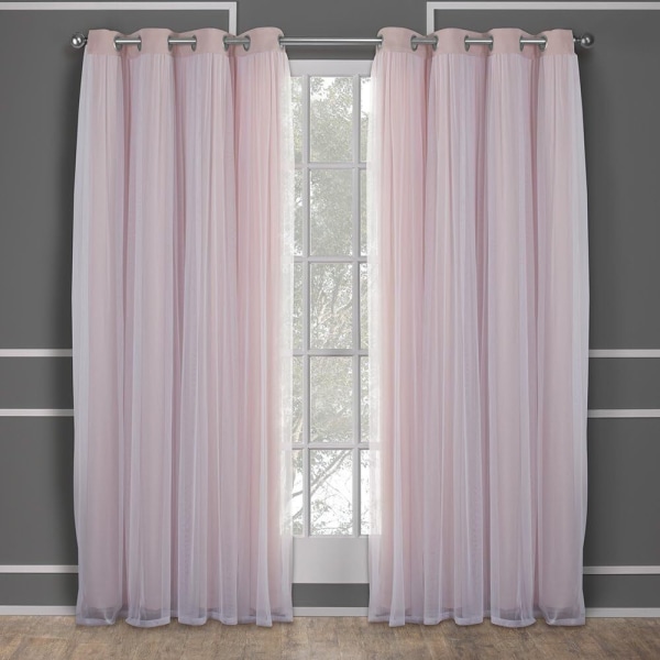 Lagdelt Solide Rom-Mørknende Blackout og Slett Grommet Topp Gardinpanelpar pink inch52x63