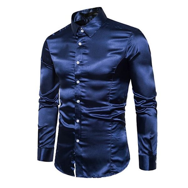 Casual enfärgad glänsande långärmad tröja för män Blue l