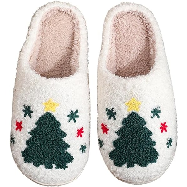 Dames Jule-Sødt Tegneserie Fluffy Varme Hjemmesko Christmas Tree 39-40