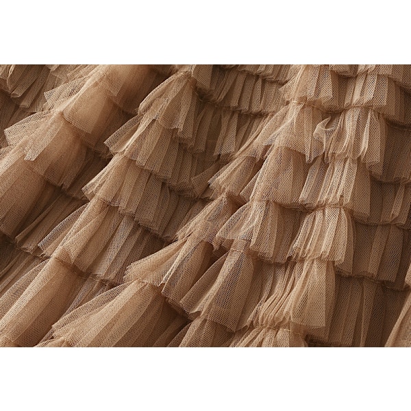 Dame Elastisk Talje Lagdelt Mesh Skørt Brown M