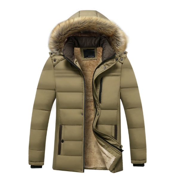 Vinterkappa för män, varm jacka med huva Khaki XL