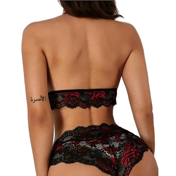 Sexy Lingerisett for Kvinner - 2-delt Lace BH og Truser RED M