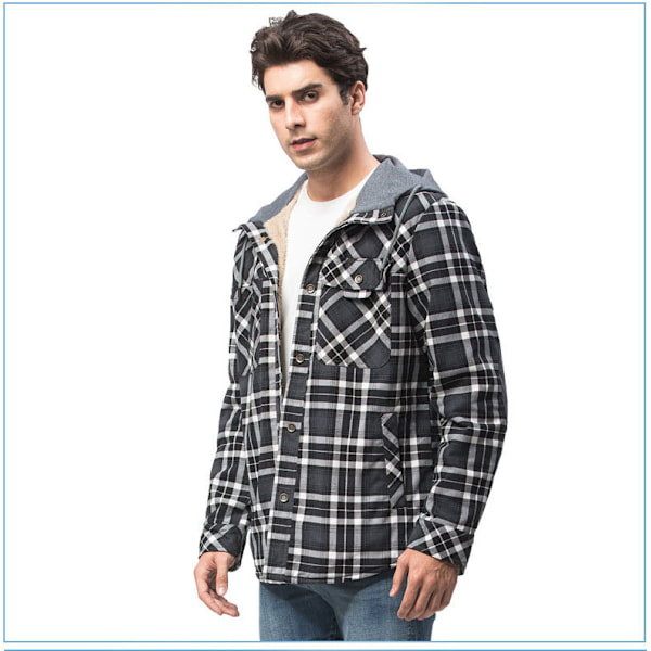 Mænds Flanneljakke Løstsiddende Plaid Sherpaforet Flannelskjorte Trykknapper Varme Vinterjakker Lommer Red L