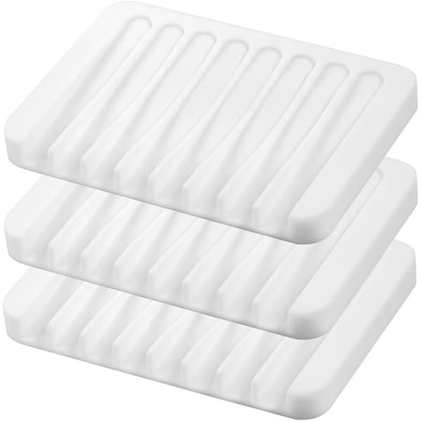 3 stk. Selvdrænende Sæbeholder, Premium Silikon Sæbedish White*3
