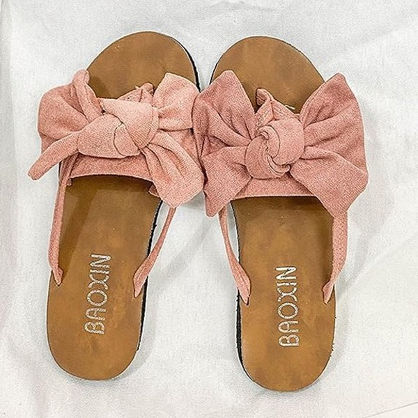 Flip Flops för kvinnor Beach Summer Fashion Bow Flat Sandaler Pink 38