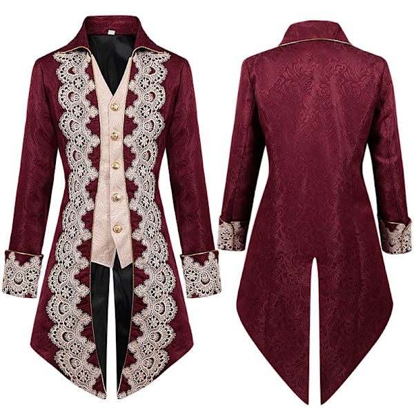 Miesten keskiaikainen steampunk-takki Victorian kirjallisuus retro gootti pukukoodi Red M