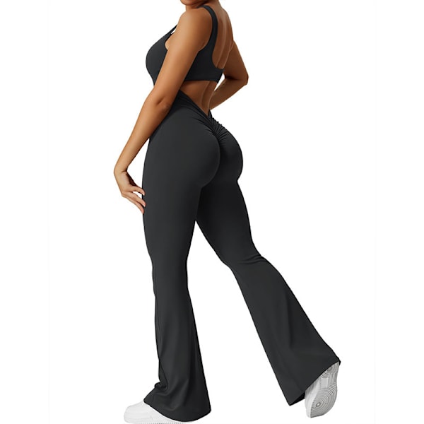 Dame Workout Jumpsuits Sexy Rygfri Gym Bodycon Scrunch Butt Yoga Rompers black L