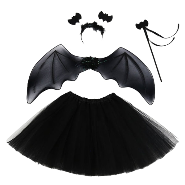 Halloween Pige Faldengel Kostume Sort Elegant Festkjole Style 2