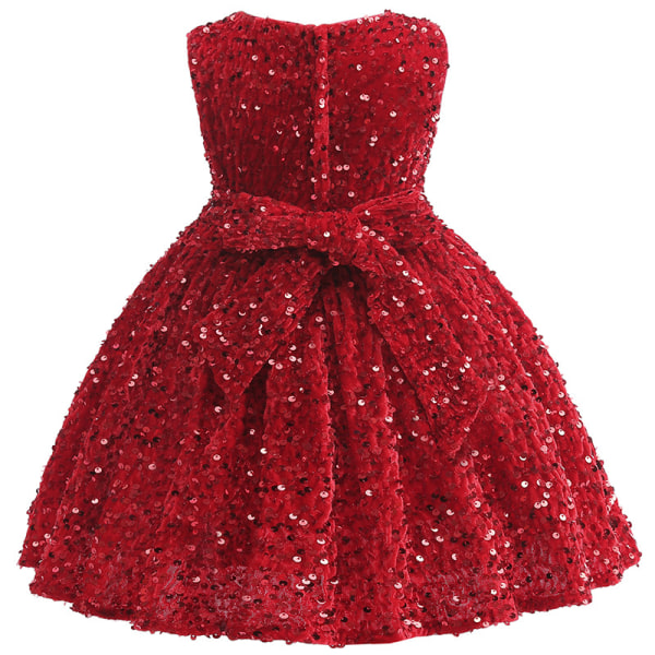 Lille Pigers Sequin Mesh Tulle Kjole Ærmeløs Ballkjole Red 130