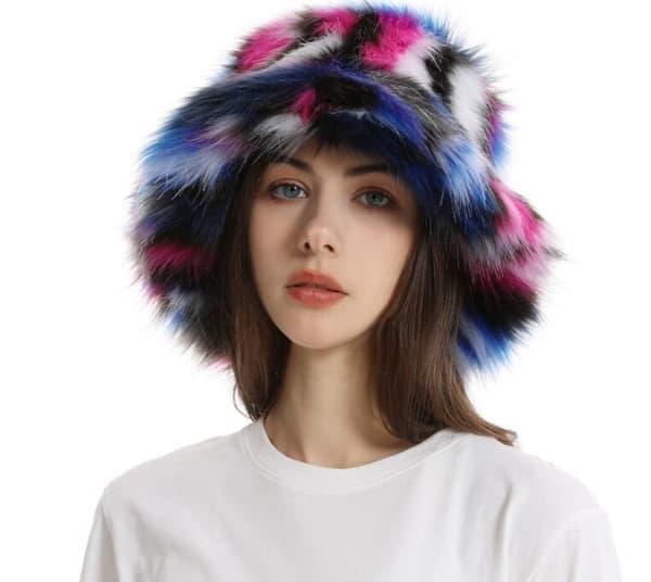 Dames Vinter Kunstig Pels Fuzzy Varmt Spandhat Dark Blue